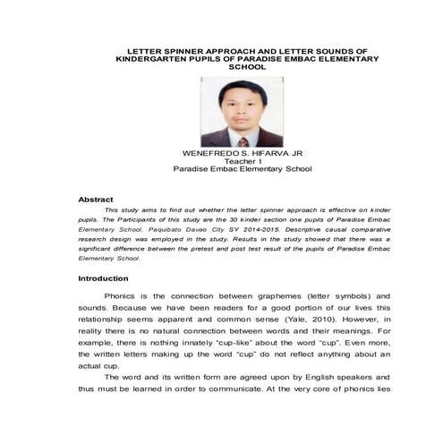 LETTER SPINNER APPROACH AND LETTER SOUNDS OF KINDERGARTEN PUPILS 