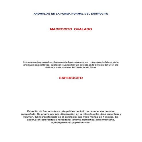 Anomalías en la forma normal del eritrocito