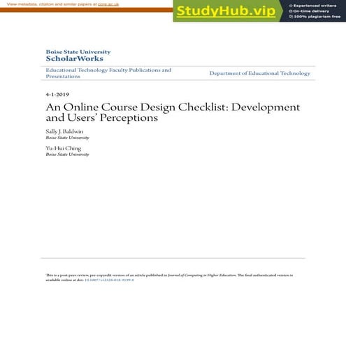 An Online Course Design Checklist Development And Users Perceptions | PDF