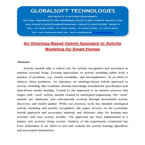 IEEE 2014 JAVA PARALLEL DISTRIBUTED PROJECTS An ontology based hybrid approach to activity modeling for smart homes