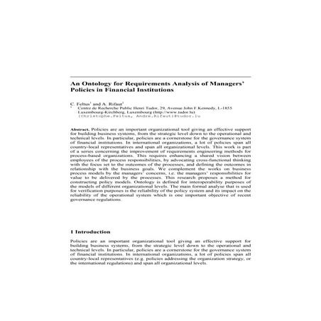 An ontology for requirements analysis of managers’ policies in financial inst...