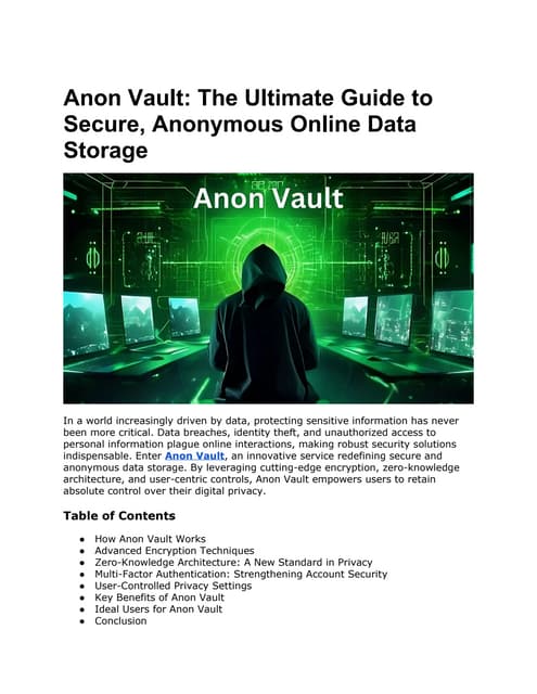 Anon Vault Explained: How It Keeps Your Data Safe And Truly Anonymous