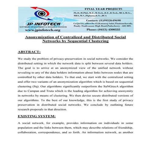 Anonymization of centralized and distributed social networks by sequential cl...