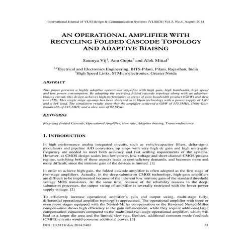 An operational amplifier with recycling folded cascode topology and adaptive ...