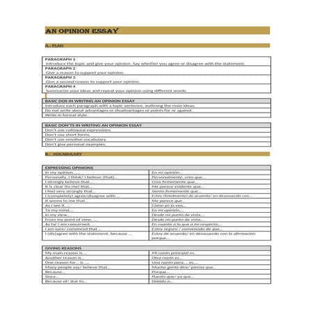AN OPINION ESSAY. - STRUCTURE AND VOCABULARY
