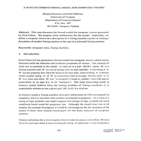 A note on cohen's formal model for computer viruses