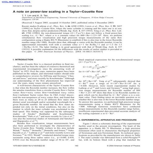A note on power law scaling in a taylor couette ﬂow