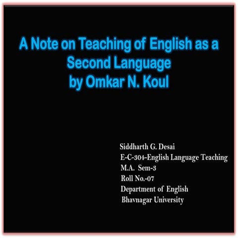 A Note on Teaching English as a Second Language
