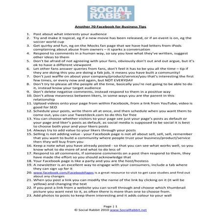 70 Facebook Page Tips