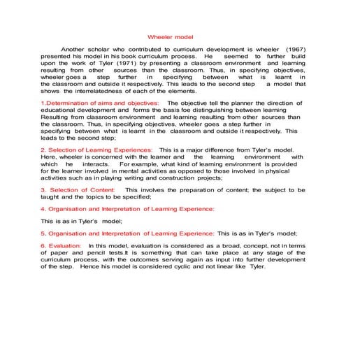 Another scholar who contributed to curriculum development is wheeler