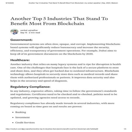 Another top 5 industries that stand to benefit most from blockchain   by venk...