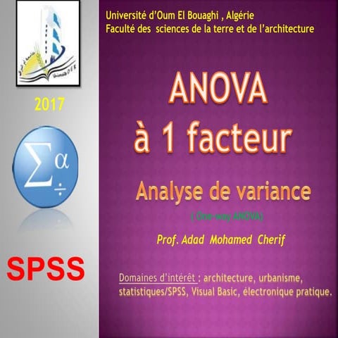 ANOVA  à 1 facteur, Analyse de variance, (One-way ANOVA)