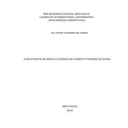 A nova rota da seda e o ganho de competitividade da China 2015   bsp