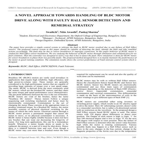 A novel approach towards handling of bldc motor drive along with faulty hall ...