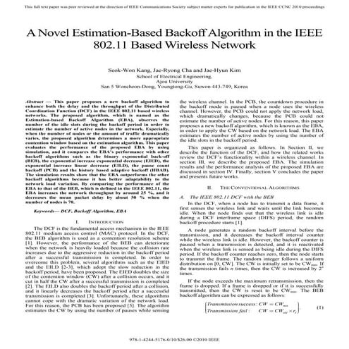 A novel estimation based backoff algorithm in the ieee