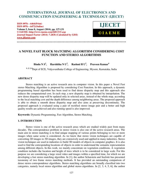 A novel fast block matching algorithm considering cost function and stereo al...