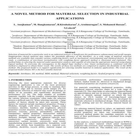 A novel method for material selection in industrial applications