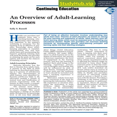 An Overview Of Adult-Learning Processes Adult-Learning Principles