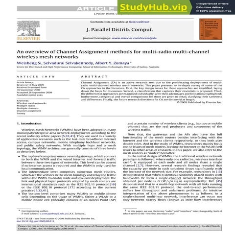 An Overview Of Channel Assignment Methods For Multi-Radio Multi-Channel Wirel...