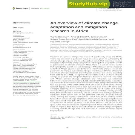 Climate Change and Sustainable Development in Africa: Assessing the ...