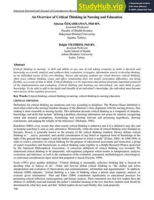ASSESSING POSTGRADUATE STUDENTS CRITICAL THINKING ABILITY | PDF