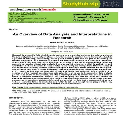 An Overview Of Data Analysis And Interpretations In Research | PDF