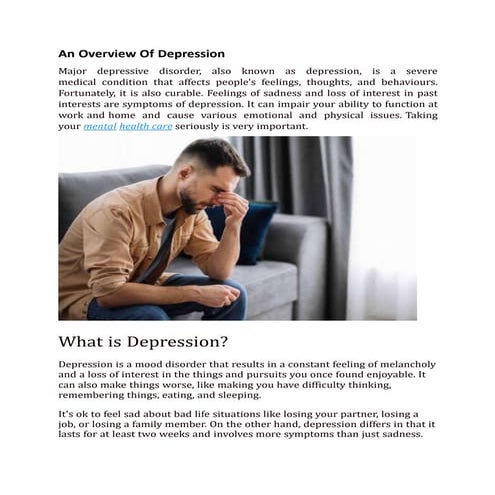 Depression : An overview of symptoms, causes, treatments | PPTX