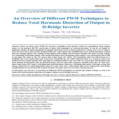 An Overview of Different PWM Techniques to Reduce Total Harmonic Distortion o...