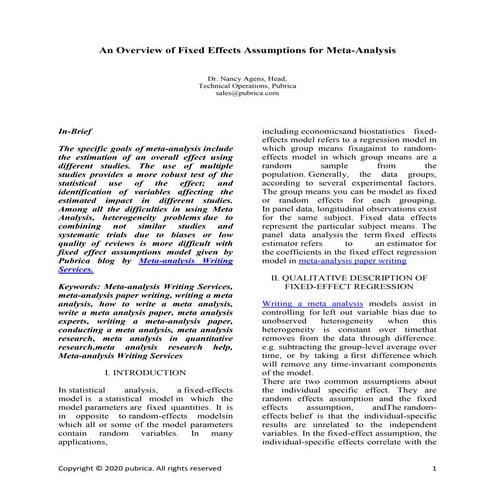 An overview of fixed effects assumptions for meta analysis - Pubrica