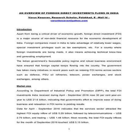 An Overview of Foreign Direct Investments Flows In India