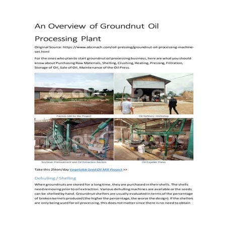 An overview of groundnut oil processing plant | DOCX