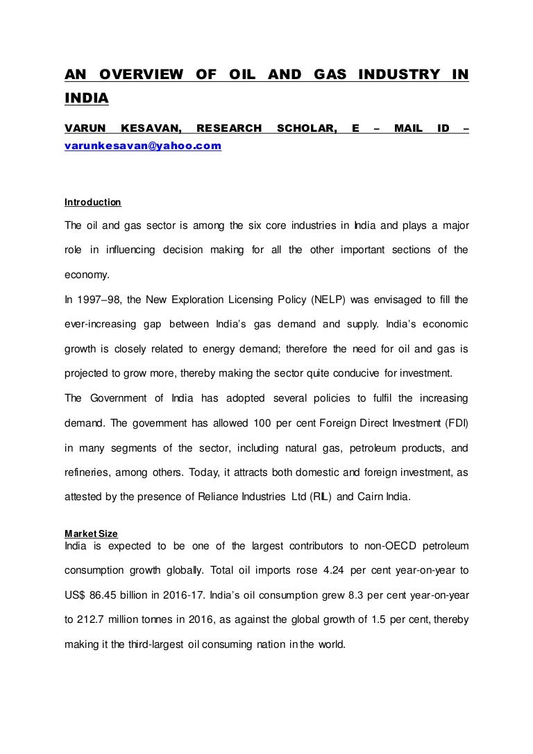 An Overview of Oil And Gas Industry In India