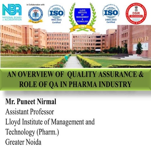 An Overview of  Quality Assurance & Role of QA in Pharma Industry .pdf