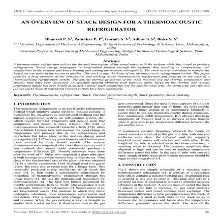 An overview of stack design for a thermoacoustic refrigerator