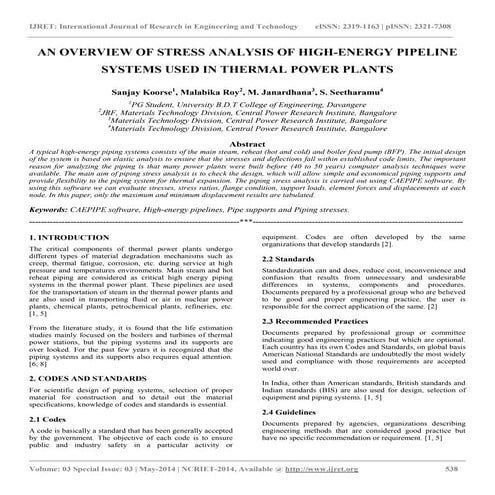 An overview of stress analysis of high energy pipeline systems used in therma...