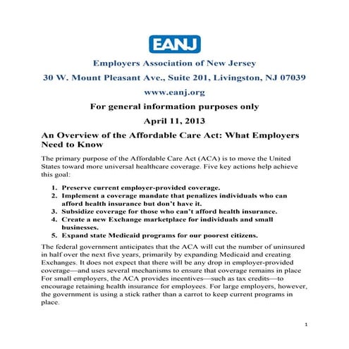 An Overview of the Affordable Care Act: What Employers Need to Know ...