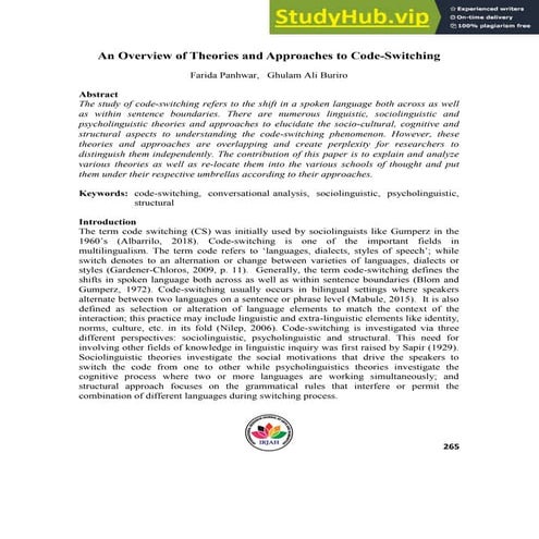 An Overview Of Theories And Approaches To Code-Switching