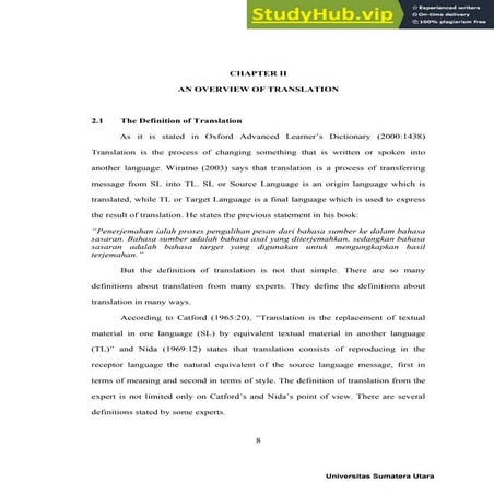 AN OVERVIEW OF TRANSLATION 2.1 The Definition Of Translation