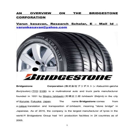 AN OVERVIEW ON THE BRIDGESTONE CORPORATION
