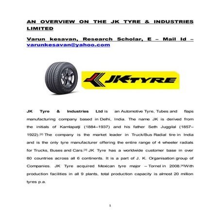AN OVERVIEW ON THE JK TYRE & INDUSTRIES LIMITED