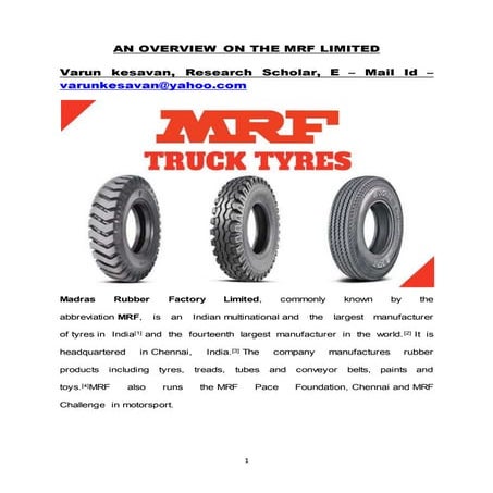 AN OVERVIEW ON THE MRF LIMITED