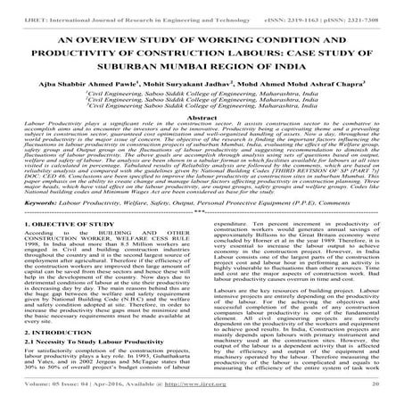 An overview study of working condition and productivity of construction labou...