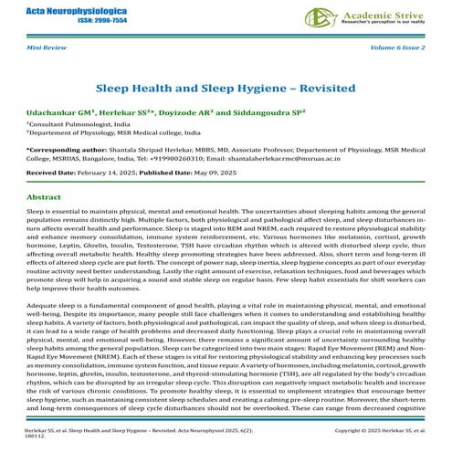 Sleep Health and Sleep Hygiene – Revisited | PDF