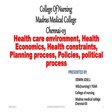  Health care environment, Health Economics, Health constraints, Planning proc...