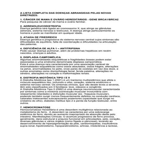 Ans   a lista completa das doenças