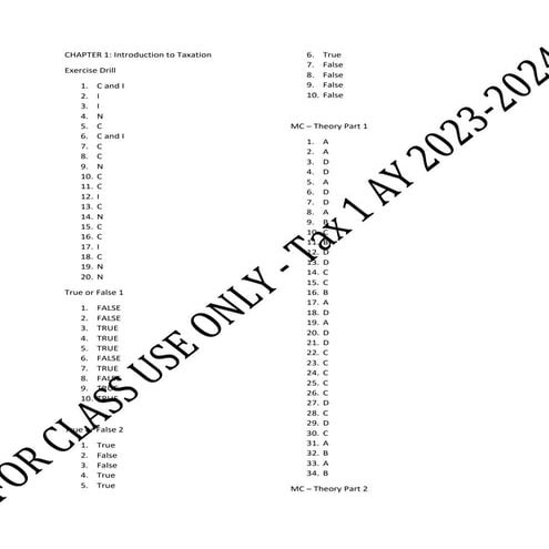 Income Taxation chapter one to chapter 9 answer key
