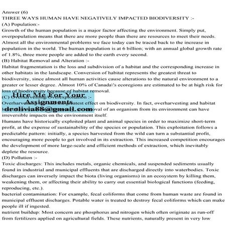 Answer (6)THREE WAYS HUMAN HAVE NEGATIVELY IMPACTED BIODIVERSITY .pdf