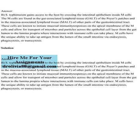 AnswerB) S. typhimuium gains access to the host by crossing the.pdf