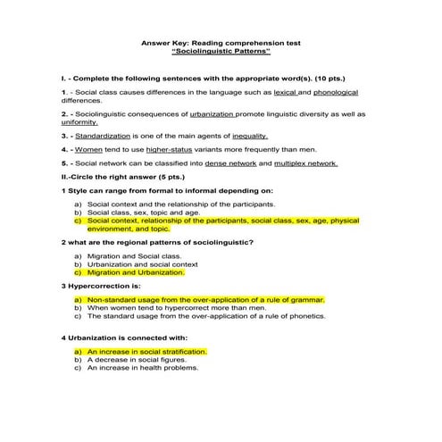 Answer key sociolinguistic patterns | PDF