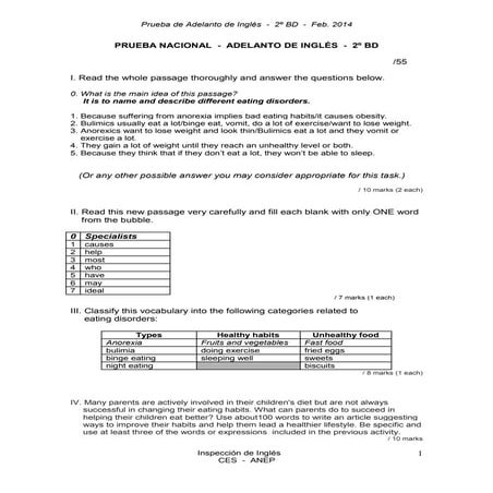 Answer key prueba de adelanto 2º bd 2014[1]